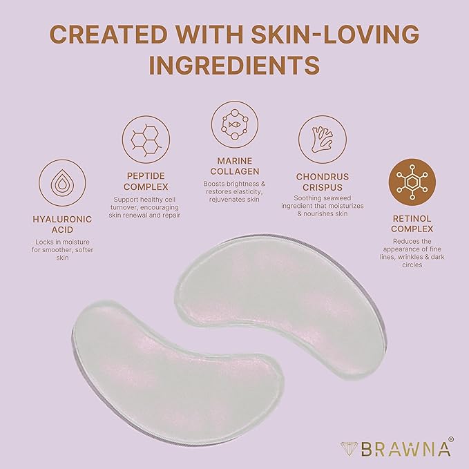 BRAWNA Hydrogel Undereye Mask Patch Gift Set with Hyaluronic Acid, Collagen, Retinol, Caffeine, Peptide, Kojic Acid, Arbutin - For Dark Circles, Puffy Eyes, Undereye Bags, Wrinkles- 24 Pairs