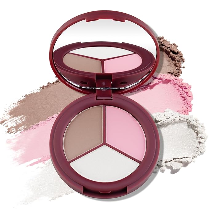 Color Nymph 3-Shade Contour Palette with Highlighter Bronzer Blush for Fair Skin - Highlighting & Contouring Makeup Palette to Sculpt + Glow, Vegan Cruelty-Free, Shimmer & Matte Travel Makeup Kit #01