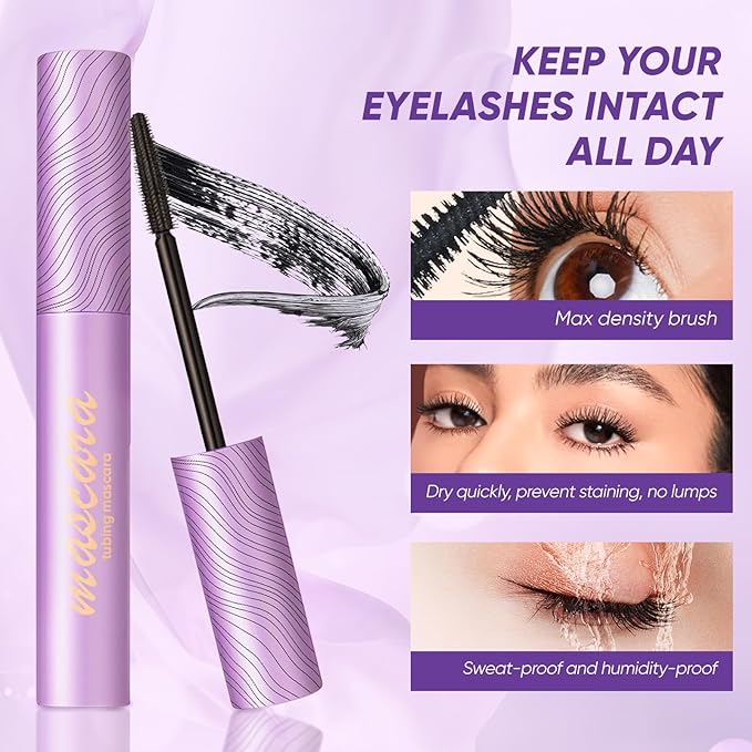 Tubing Mascara & Primer - Waterproof Long - Lasting Lash Extension Primer & Volumizing Mascara for Lash Growth & Curl - Smudge-Proof, Clump-Free, Easy Removal - Ideal for Sensitive Eyes