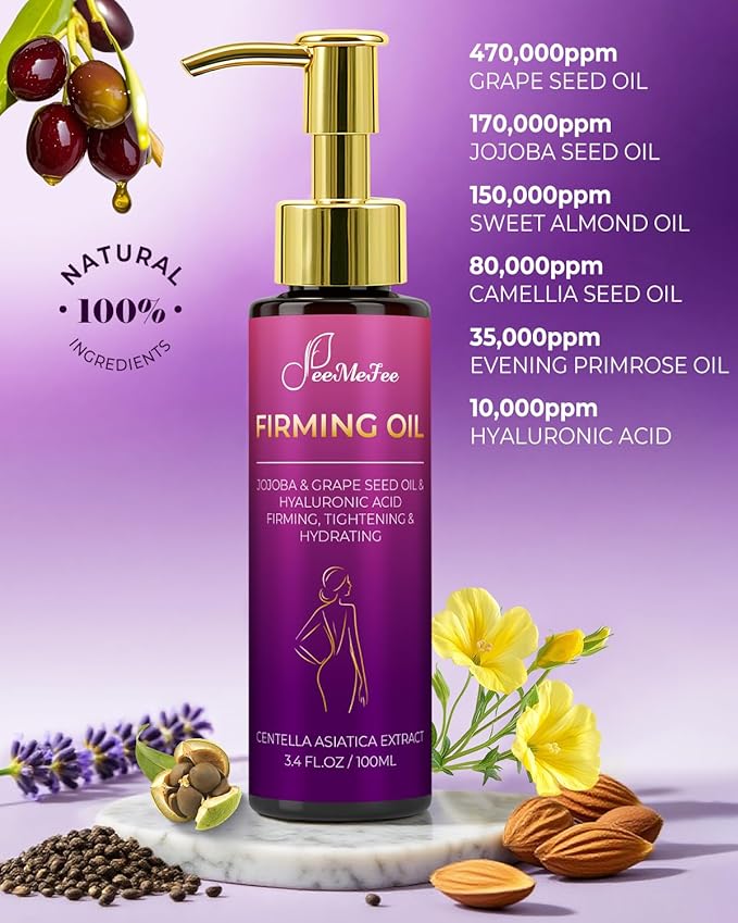 Body Firming Oil, 3.4 FL OZ Body Oil After Shower – With 790,000ppm Tightening Oil(Grape Seed Jojoba Sweet Almond) &10,000ppm Hyaluronic Acid – Fast-Absorbing For Hydrating Full Body, Lavender