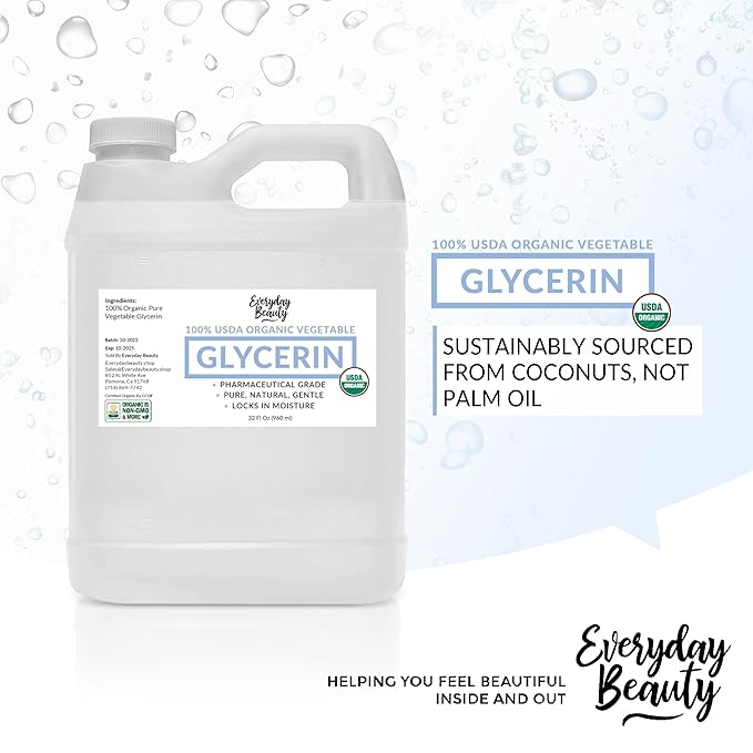 100% Organic Glycerin – USDA Certified - Perfect for DIY Beauty Products, Crafts, and Formulations – Derived From Coconut – Skin and Hair Moisturizer for Deep Hydration – 32 Fl Oz – By Everyday Beauty