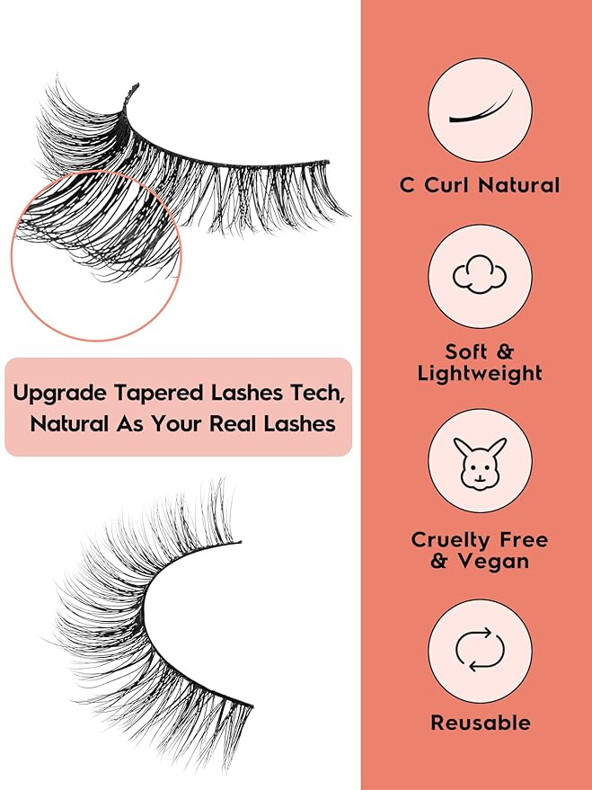 Lashes Wispy False Eyelashes Cat Eye Lashes Natural Look 3D Volume Fake Eyelashes Thin Band Lashes 12mm Natural Eye Lashes C Curl Siligli Lashes Pack 10 Pair