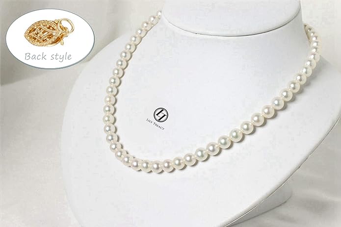 Lily Treacy Japanese Akoya Pearl Necklace Strand 14K gold clasp 18" w/Stud Earrings 18K gold post Set Bridal Gift 7-7.5mm