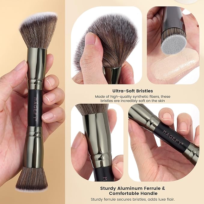 MAGEFY Makeup Brushes 12Pcs with Bag, Double-End Multi-functional for Foundation Powder Blush Eyeliner Eyeshadows brushes with Gift Box,Black