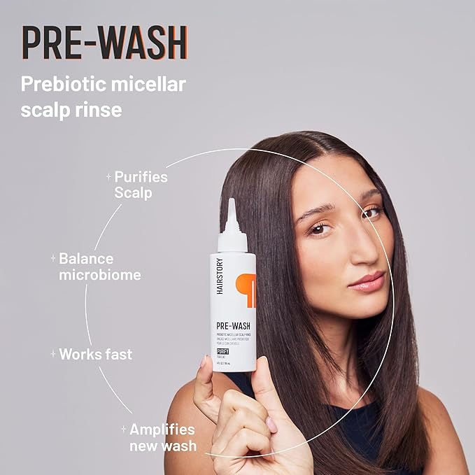 Hairstory Pre-Wash, Prebiotic Micellar Scalp Rinse, Refreshing Deep Clean for Hair, Removes Product Buildup, Oil & Dirt, Balances Scalp Microbiome, 4oz
