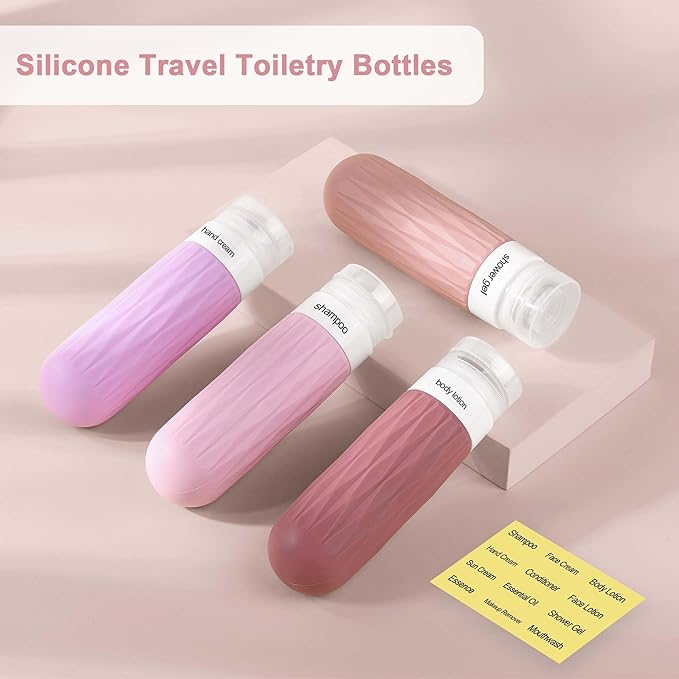 Travel Bottles for Toiletries, Travel Size Toiletries, TSA Approved 3oz Size Toiletry Containers, Leakproof & Refillable Silicone Bottles for Shampoo Conditioner(Purple)