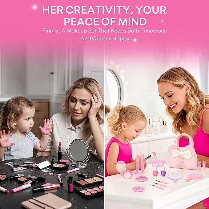 Kids Real Makeup Kit for Girls - 18Pcs Non-Toxic Washable Make Up Toys with Initial Toddler Purse - Personalized Birthday Gifts for Age 3 4 5 6 7 8 9 10 Years Old Girls Vanity Set - J