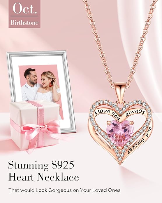 S925 Sterling Silver Necklace for Women, Wife Jewelry Rose Gold, Mom Birthday Valentines Mothers Day Gifts, Girlfriend Necklaces, Daughter Heart Jewel, Anniversary for Her