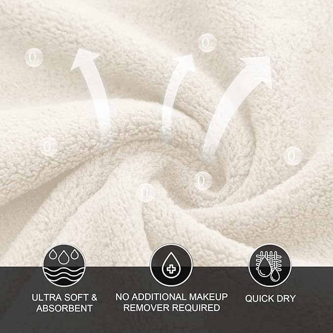 MOONQUEEN Microfiber Facial Cloths Fast Drying Washcloth 12 Pack - Premium Soft Makeup Remover Cloths - Cream