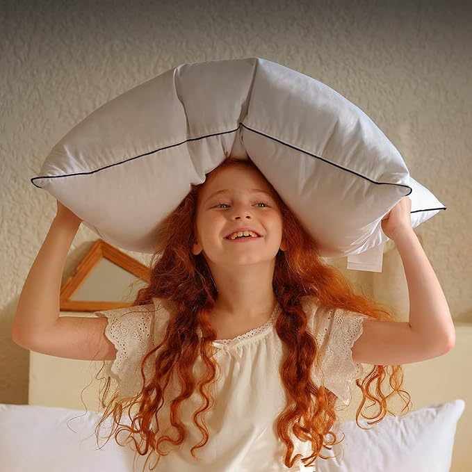 BHZ Goose Down Feather Pillows Standard Size Set of 4 Pack, Luxury Hotel Alternative Collection Bed Pillow for Sleeping Firm Soft Support for Side & Back Sleepers, White