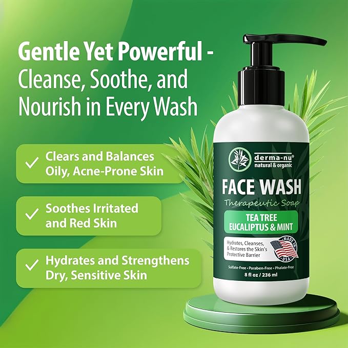 Gentle Face Wash for Men & Women – Hydrating Facial Cleanser for Eczema, Psoriasis & Sensitive Skin – Fights Redness, Oil & Breakouts – pH-Balanced & Perfect for Oily, Blemish-Prone Skin – 8oz
