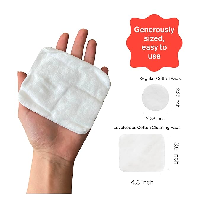 Baby Cotton Pads for Diaper Change by LoveNoobs, 360 Count, Ultra Soft 100% Organic Extra Large Cotton Pads for Baby Sensitive Skin, Lint-Free, Premium Jumbo Size, GOTS Certified