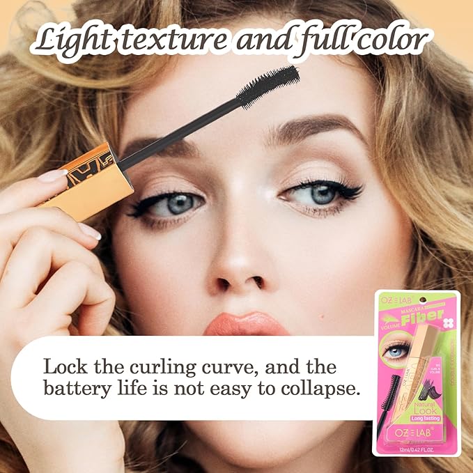Fiber Volume Mascara – Waterproof, Smudge-Proof, Long-Lasting, Black, Fiber-Infused for Maximum Volume & Length, 0.42 oz/12 ml
