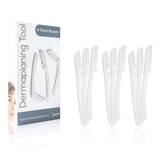 Jasclair Dermaplaning Razor (9 Count) – Face Razors for Women for Peach Fuzz, Eyebrow Shaping & Gentle Exfoliation – At Home Facial Shaver for Smooth Skin & Flawless Makeup Prep