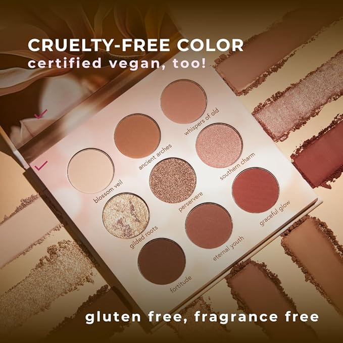 Honeybee Gardens Timeless Magnolia Eye Shadow Palette, 9 Shades, Matte and Shimmer Finish, Neutral Browns and Pinks, 0.45 oz