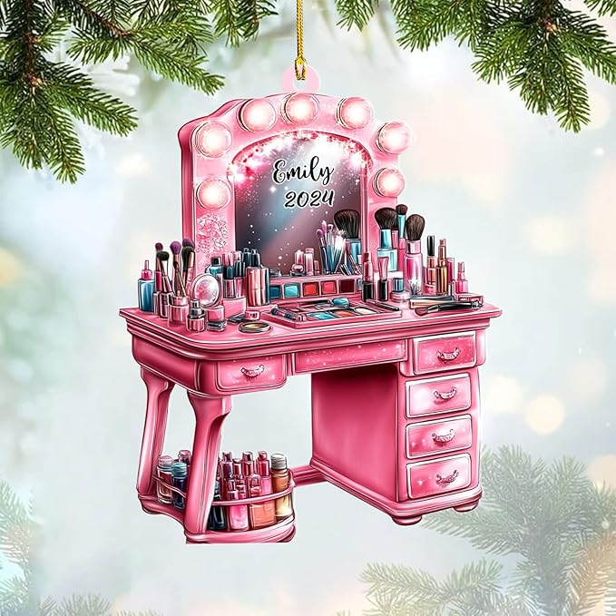 Personalized Makeup Tools Ornament – Custom Beauty Christmas Tree Decoration, Holiday Keepsake Gift for Makeup Artists, Cosmetologists, Beauty Lovers, Salon Owners, Families and Coworkers (MKH5)