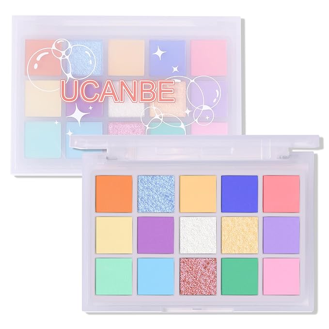 UCANBE Colorful Eyeshadow Palette – 15 Colors Vibrant Matte, Dazzling Shimmer & Glitter Duochrome Finishes – Highly Pigmented, Blendable, Long-Lasting Pastel Rainbow Eye Makeup Pallet - Seaform Dreams