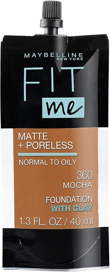 Maybelline New York Fit Me Matte + Poreless Liquid Foundation, Pouch Format, 360 Mocha, 1.3 Ounce