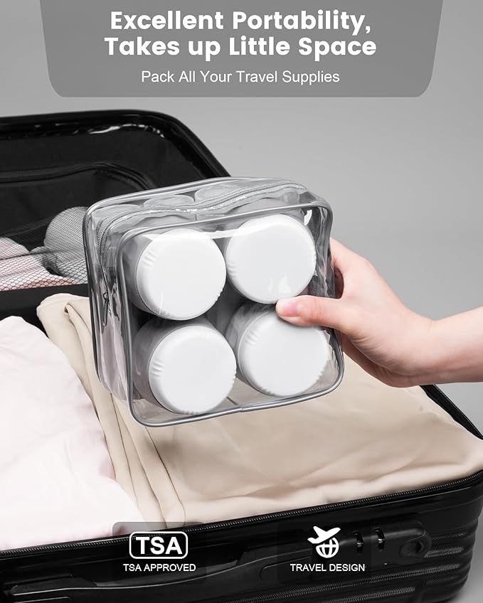 Travel Bottles for Toiletries 8 Pack, Travel Size Toiletries, Tsa Approved Travel Size Containers 3oz, with Travel Essentials Clear Bag, Leak Proof Silicone Squeezable Creams Jars