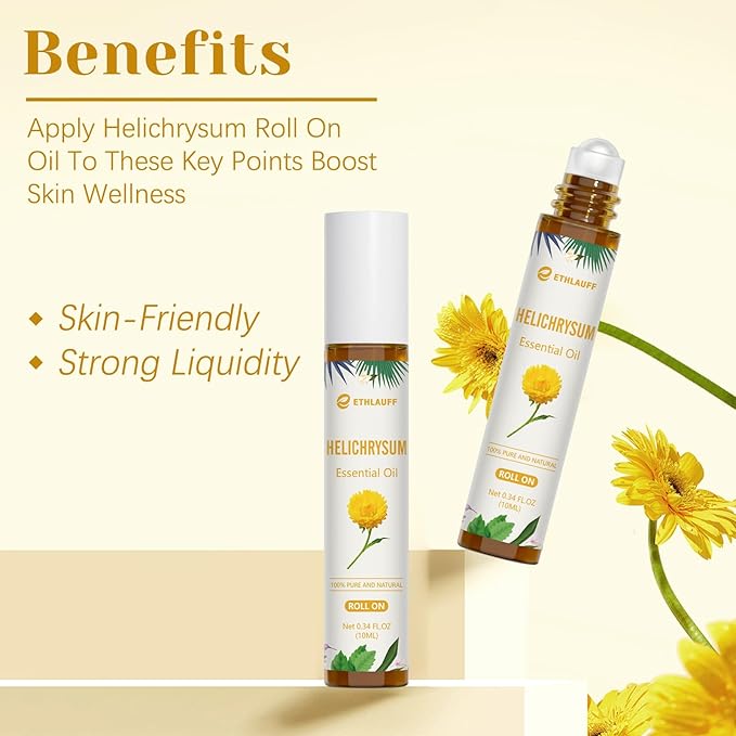 Helichrysum Essential Oil Roll On, 100% Pure Aromatherapy for Skin Vitality & Anti-Aging,Aromatherapy, Skin Care, Happy, Stress Relief
