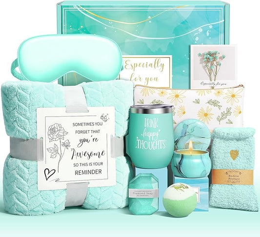 Happy Birthday Gifts for Women Self Care Gift, Relaxing Care Package Get Well Soon Spa Gift Basket with Luxury Blanket, Mothers Day, Brithday Gifts for Mom Her Friend Sister Wife