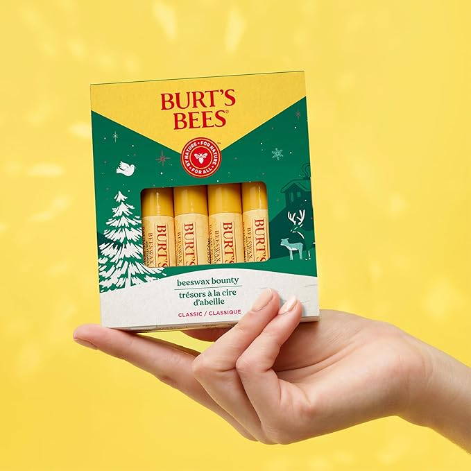 Burt’s Bees Christmas Gifts, 4 Lip Balm Stocking Stuffers Products, Beeswax Bounty Classic Set - Original Beeswax Moisturizing Lip Balm (4-Pack)