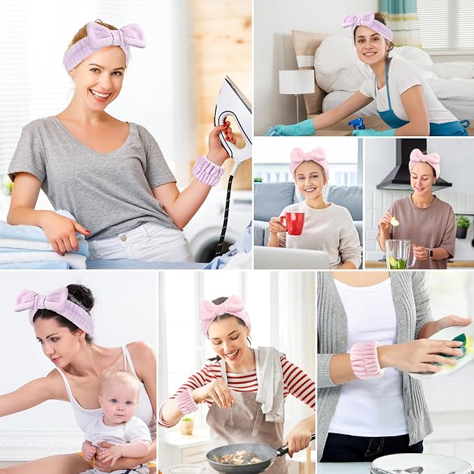6Pack Headbands and Wristband Set for Washing Face, Spa Skincare Makeup Headband, wrist bands and hair band for face wash, for Women and Teen Girl skincare tools Gifts