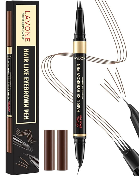 LAVONE Eyebrow Pen, 2-in-1 Eyebrow Pencils for Women with 4 Tip Microblading Eyebrow Pencil and Curved Precise Brow Pencil, Waterproof Eyebrow Pencil Create Full, Natural Hair-Like Brows, Dark Brown