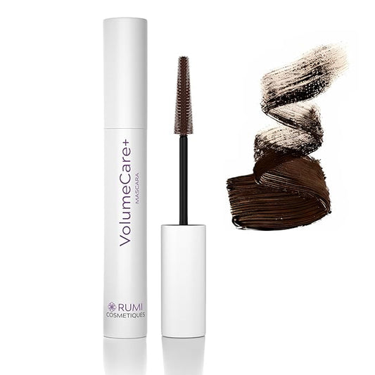 VolumeCare+ Mascara For Older Women - Extreme Length and Volume 2-in-1 Formula - No Clumps, Long-Wearing, Hypoallergenic Mascara For Sensitive Eyes (Dark Brown)