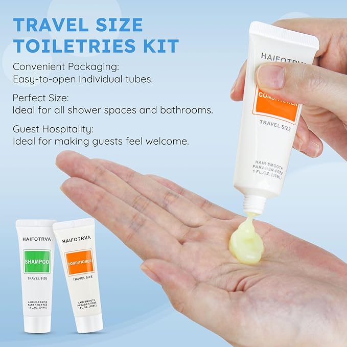 Travel Size Shampoo and Conditioner Bulk Sets Pack of 50,Individually Wrapped 30ml/1 fl oz Small Size Hotel Supplies Portable Toiletries Amenities Bulk for Guests,Travel,Homeless,Charity