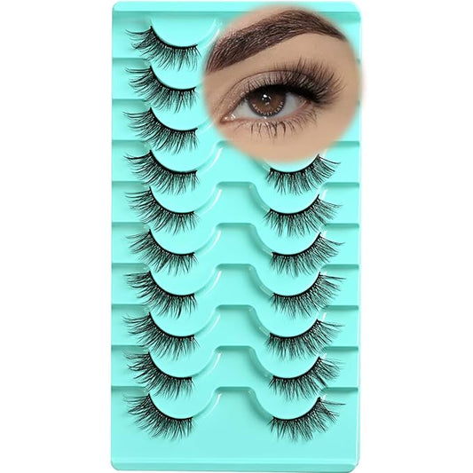 Half Lashes False Eyelashes Wispy Fake Lash Strips Natural Cat Eye Strip Eyelash Pack 10 Pairs Mink Half Lashes Cateye (Half-Flare Eyelash | 8-13mm)