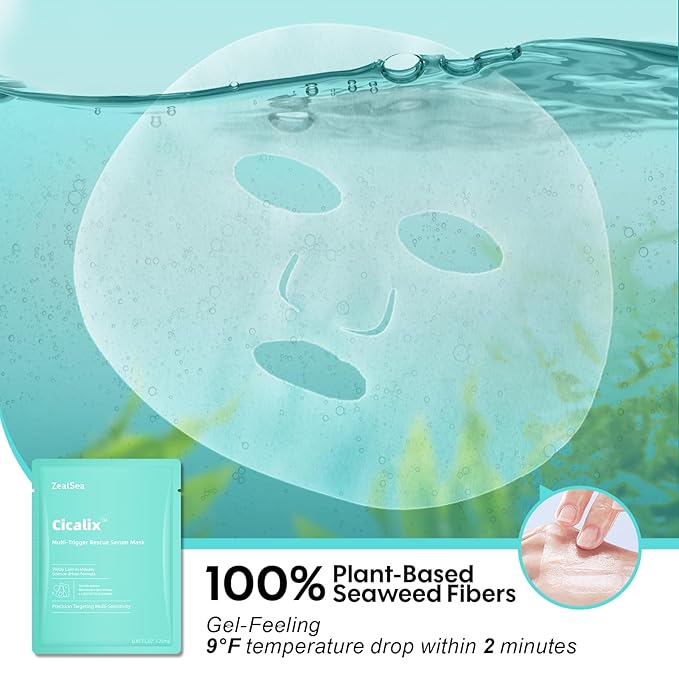 ZealSea Cicalix & Ceramidbar Face Masks Skincare Set, Derm Solution Sheet Mask for Multi-Trigger Sensitivity, Soothing & Calming, Strengthen & Restore Skin, Facial Mask with Cica & Ceramide, 16 Pack