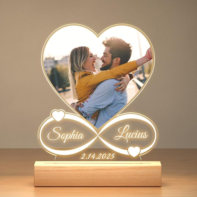 Custom Picture Frames with Photo, Personalized Photo Frame with Night Light, Customized Picture Frame, Christmas Anniversary Birthday Gifts for Women Men Her Him Girlfriend Boyfriend Couple