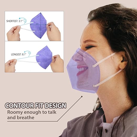 KN95 Face Masks 50 Pcs, 5-Ply Protection Purple KN95 Mask, Disposable Face Masks for Adults