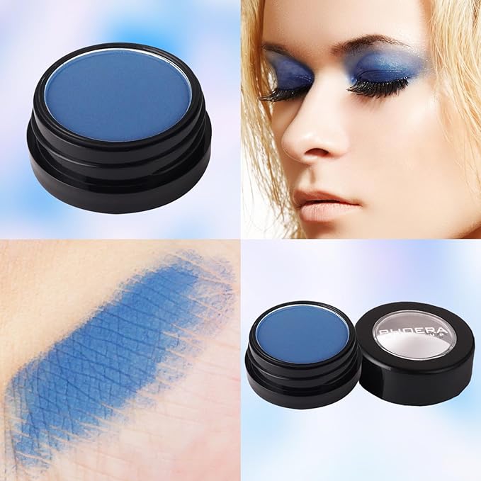 MEICOLY Blue Matte Cream Single Eyeshadow,Natural Nude Pressed Powder Eyeshadow,Bold Matte Shade Eyelid Color for SFX Halloween Smurf Corpse Bride Sally Makeup for Day & Night