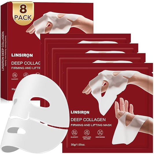 Bio-Collagen Face Masks, Deep Hydrating Sheet Overnight Face Mask, Facial Treatments and Masks for Women, Korean Skincare, Moisturizing and Firming for Girl, 8 Pack