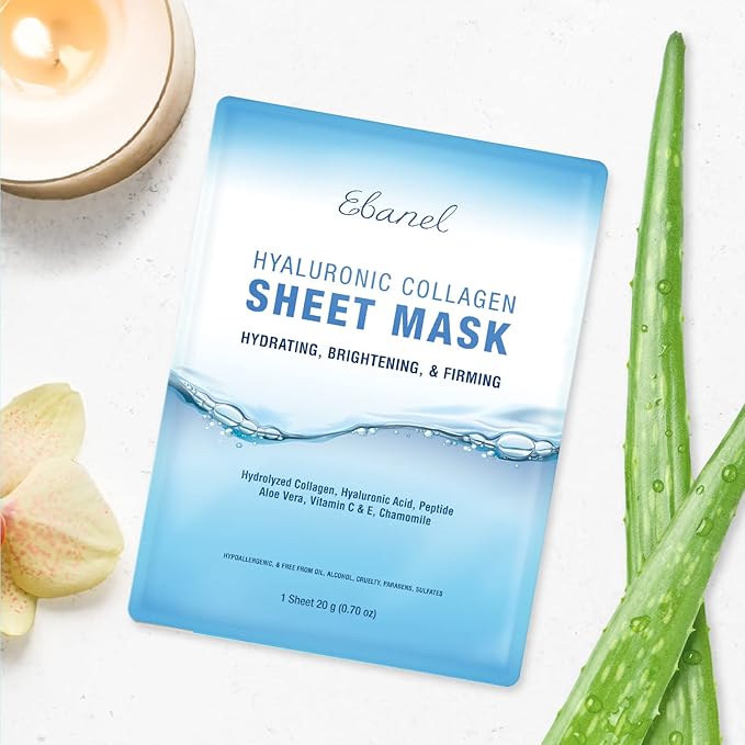 Ebanel 40 Pack Collagen Face Mask with Hyaluronic Acid, Vitamin C, Peptide, Aloe, Instant Brightening Hydrating Face Masks Skincare Korean Sheet Mask, Skin Firming, Lifting Anti Aging Facial Masks