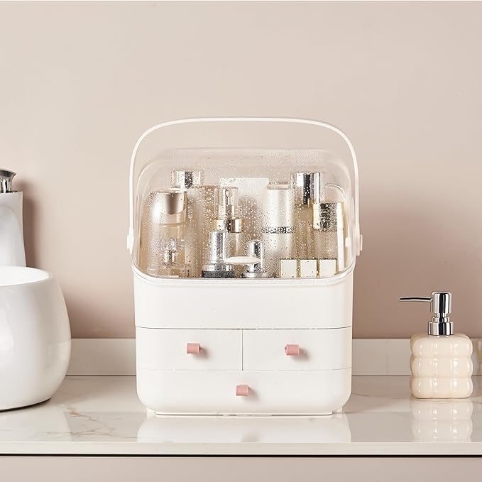 Large Makeup Organizer w Drawers Beauty Organizer Makeup Box Holder Vanity Organization Desk Countertop MakeUp Organizers Bathroom Counter Organizer Skincare Cosmetic Case Stand Dustproof Lid Gift