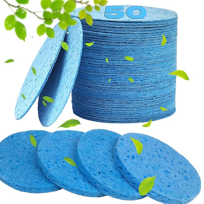 METUUTER 50 PCS Compressed Facial Sponges for Estheticians- 100% Natural Cellulose Face Sponge Professional Cosmetic Spa Sponges for Face Cleansing, Massage, Pore Exfoliating, Mask, Makeup Removal