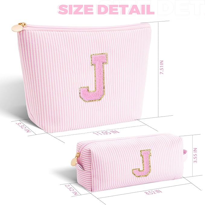 Monogrammed Gifts for Women - Cosmetic Bag for Teen,Initial Cute Makeup Bag Set for Women,Trendy Pouch for Niece Sister Friend Female Her,Birthday Gifts for Daughter - Pink,J