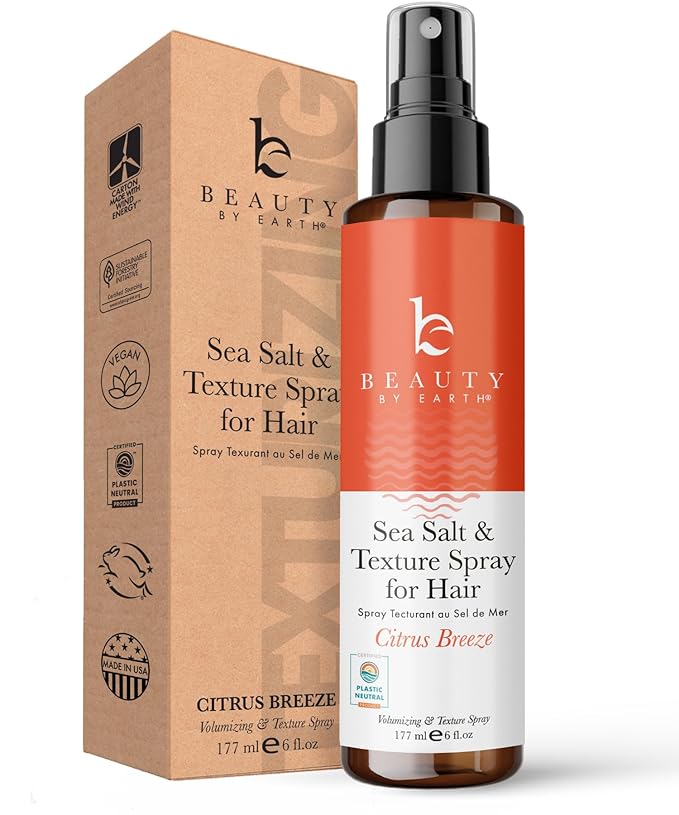 Beauty by Earth Sea Salt Spray for Men & Women - Texture Hair Spray for Adding Volume & Beachy Waves, USA Made with Organic Ingredients