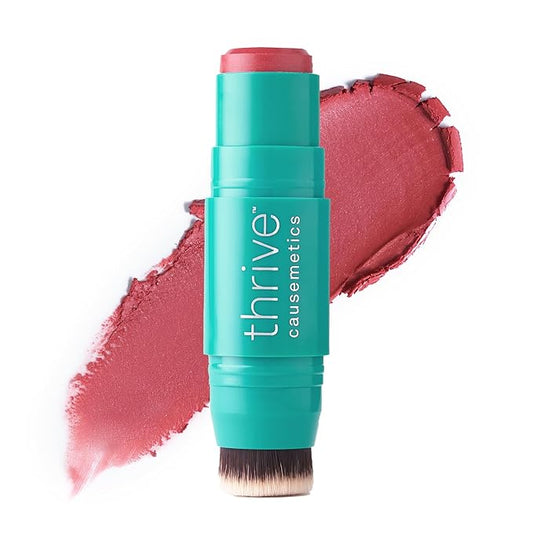 Thrive Causemetics Triple Threat Color Stick: Cream Blush Stick with Vitamin E, Evening Primrose Oil, Waterproof Smudge Proof Face Makeup Formula, Dionne (Brick Red Shimmer)