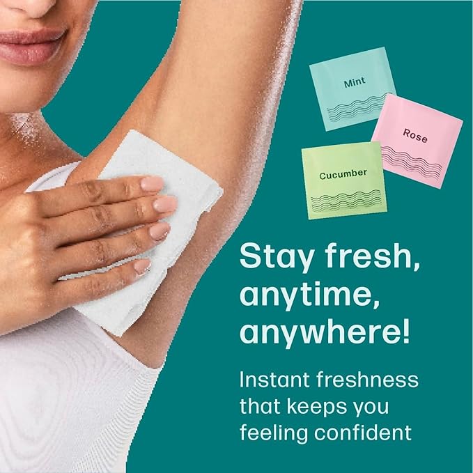 Refresh Deodorant Wipes - A Fresh Start When You’re On the Go - Aluminum, Paraben, and Sulfate Free - Variety Pack (Mint, Rose, and Cucumber) - 50 Individually Wrapped Wipes