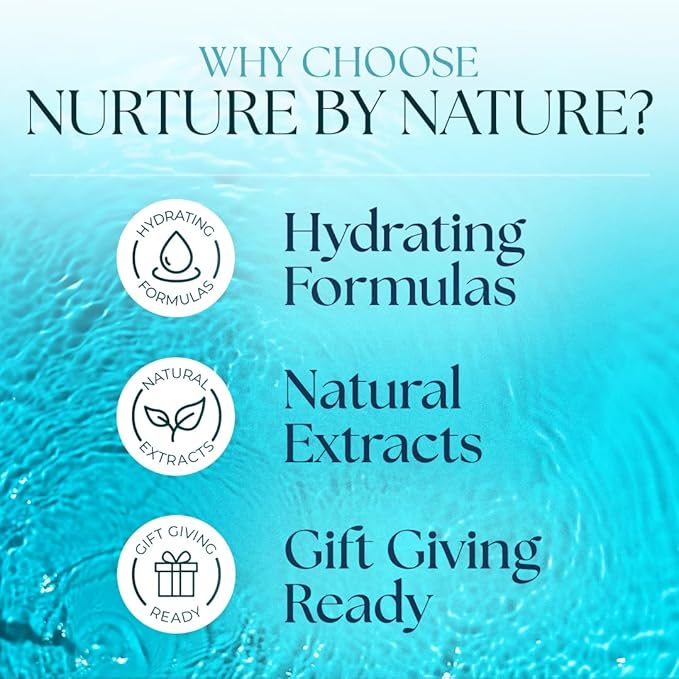 Nurture by Nature Ocean Escape Spa Gift Baskets for Women - 4 Piece Ocean Home Self Care Gift Set with Body Scrub, Bath Salts, Soap & Hand Cream - Pamper Gifts for Women Relax - Cruelty Free & Vegan