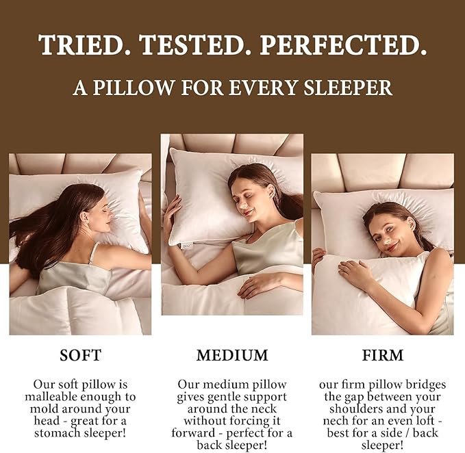 BHZ Goose Down Feather Standard/Queen Pillow, Luxury Hotel Collection Bed Pillow for Sleeping, Firm Soft Support for Side & Back Sleepers for Apartment College Dorm Room Essentials, White