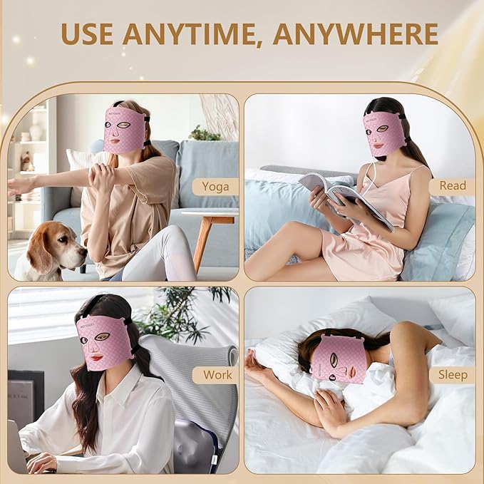 LED Face Mask, Portable Red Light Mask with Timing, Light Mask with 660nm Red Light & 850nm Near-Infrared at Home and Travel