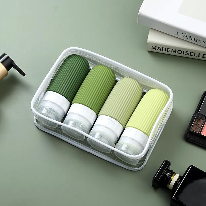 Travel Bottles for Toiletries, Tsa Approved 2oz Travel Bottles, BPA Free Leak Proof Travel Size Toiletry Containers, Refillable Travel Accessories with Toiletry Bag for Shampoo Liquid (4 Pack)