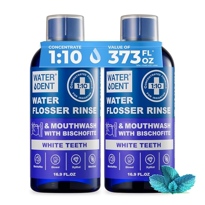 Concentrated Water flosser Rinse & mouthwash Teeth WHITENING | Add to Water Flossers| Fruit Flavor | 2 Pack = 33.8 fl.oz | Peroxide Free. Made in USA
