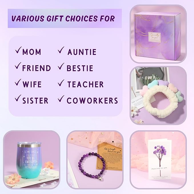 Get Well Baskets for Women, 9pc Happy Birthday Gifts, Lavender Sympathy Care Package Get Well Soon Relaxation Spa Gift Set for Her Mom Wife Girlfriend Bestie Mother Christmas