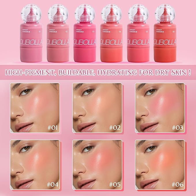 Liquid Blush, High Pigment, Buildable, Lightweight, for Radiant & Flushed & Dewy Cheeks, Long-lasting, Hydrating Cream Blush, For Dry Skin, 0.33 fl.oz